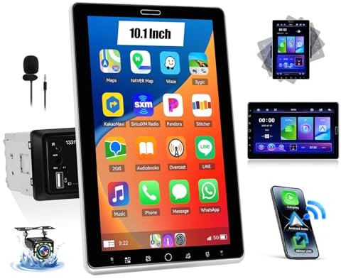 GOHHDL 1 Din Autoradio mit Wireless Carplay Android Auto, 10,1 Zoll IPS Drehbares Touch Auto Radio mit IOS/Android Mirror Link Bluetooth FM/AM/RDS SWC USB/AUX/EQ Rückfahrkamera&MIC