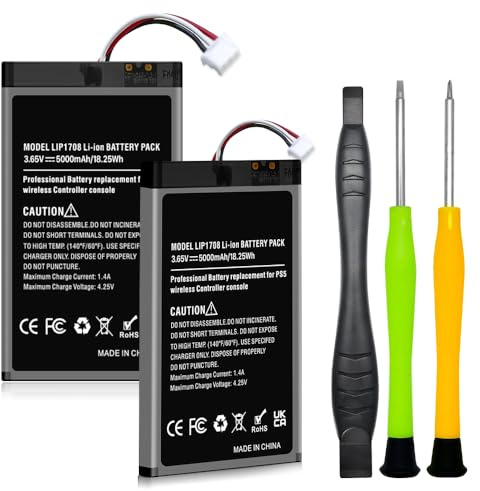 WAEUUKKPO 2 Pack PS5 Contrôleurs Batterie, 5000mAh Le Remplacement LIP1708 Li-ION Batterie pour Sony PS5 PlayStation 5 DualSense CFI-ZCT1W Contrôleurs