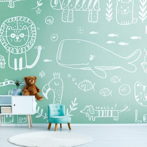 Photo Wallpaper Profhome 383041-GU hot Embossed Non-Woven Wallpaper Smooth with Pattern for Kids matt Green White 3.71 m x 2.8 m