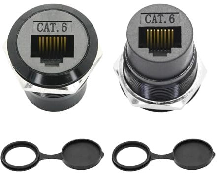 RJ45 Cat 6 Panel de montaje adaptador de conector, RJ45 hembra a hembra a través del módulo rosca de montaje de fijación Socket con Dustcap, adaptador de acopladaptador Gigabit Network Ethernet - 2Pcs