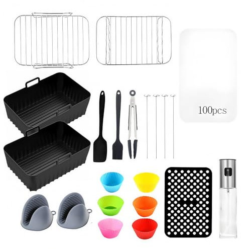 Lanyesky 22 pièces Moule Air Fryer, accessoires pour friteuse à air Ninja Foodi AF300EU AF400EU, moule en silicone réutilisable 7.6 L-9.5 L Accessoires pour friteuse à air double zone Ninja.