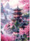 DAERLE DIY Diamond Painting Blumen und antike Gebäude, Diamond Painting Erwachsene Kirschblütenlandschaft, 5D Diamant Painting Bilder, Mosaikherstellung Bastelset für Haus Wanddeko 30x40cm