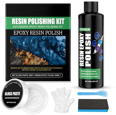 Pasta Abrasiva Lucidante, Pasta Lucidante per Resina Epossidica, Polish Lucidante, Contiene pasta Lucidante, Brillantante e Utensili, Adatti per Mobili Tavoli in Resina Epossidica Vetro Acrilico, ecc