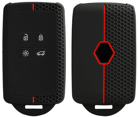 Lot de 2 Coques de clé de Voiture pour Renault Clio Megane Koleos Kadjar Kangoo Twingo Talisman Captur Espace Dacia Duster Coque- Coque de clé en Silicone - 4 Boutons (Noir Rouge)