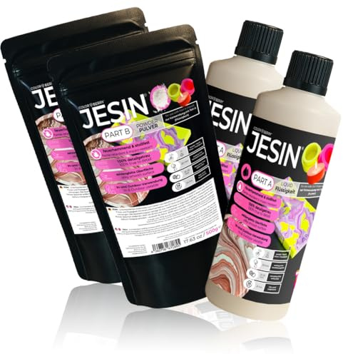 COLORBERRY JESIN 1,5kg Set –-Gießpulver weiß Alternative aus 1kg Pulver & 0,5kg Gießmasse - Ersatz für Bastelbeton, Reliefgießpulver weiß & Epoxidharz - geruchlos, lufthärtend und für Silikonformen