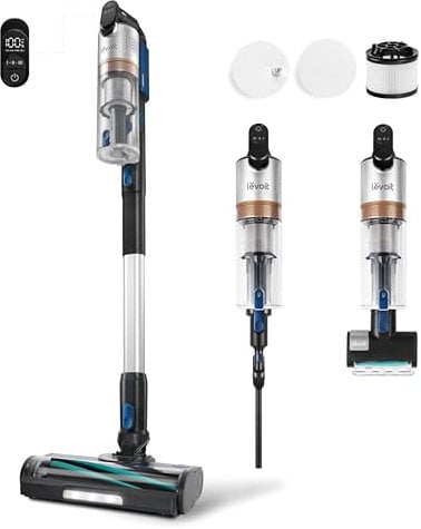 LEVOIT Aspirapolvere Senza Fili Potente con Mini Turbo Spazzola e Antigroviglio, 99,99% Filtrazione con HEPA, Scopa Elettrica Senza Fili con Schermo LED, Fino a 60min, per Pavimenti, Peli di Animali