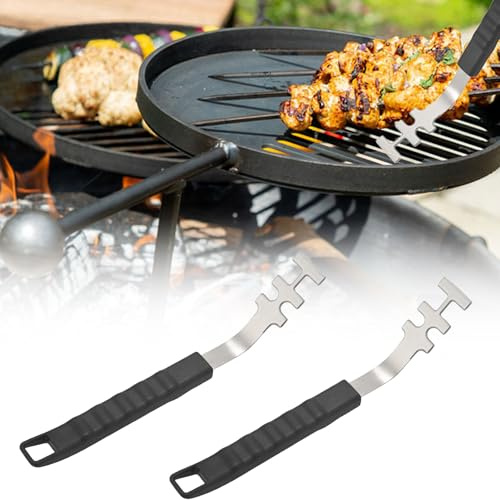 2 Pièces Anti-Brûlure Outils de Barbecue, 27 cm Lève-Grille de Gril avec Poignée en Caoutchouc, Anti-brûlure Elevateur de Grille de Barbecue pour Maison, Camping, Stands de Barbecue