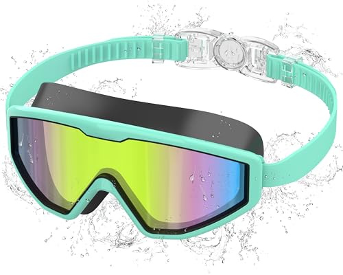 Ambienden Gafas de Natación Niño con Anti-Vaho y UV, Visión Panorámica, Ajuste 1 Botón, Sello de Silicona, Unisex para 3-12 Años, GRBK