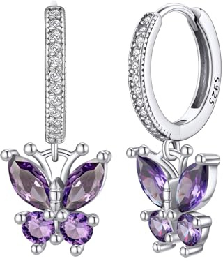 Bestyle 925 Silber Ohrringe Schmetterling Geburtssteine Zirkonia-Seitenfederverschluss