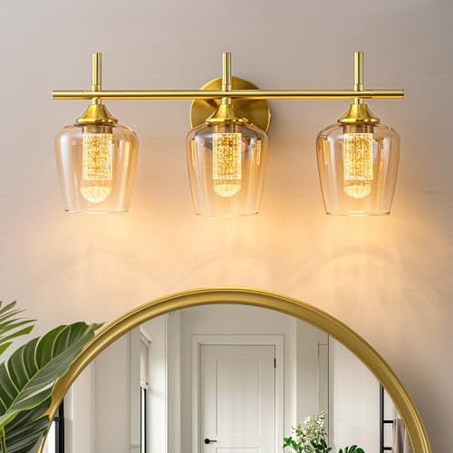 WILON Moderne Badezimmer Spiegelleuchten, Wandleuchte Vintage 3 Flammig Wandlampe Innen Glas mit LED Bubbles Acryl klar, Industrial Wandleuchte Innen für Schlafzimmer Loft Bar(Gradient Amber)