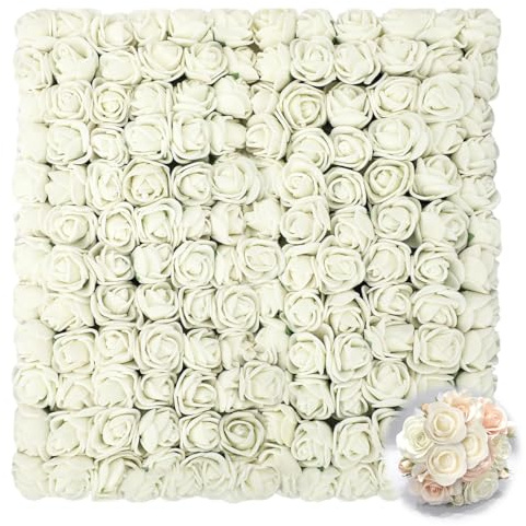144 Pezzi Rose in Schiuma Piccoli 2.5cm Roselline per Decorazioni con Gambo | Mini Rose Finte Bianche, Valentino Matrimonio Festa Halloween Festival Decorazione Casa Fai da Te