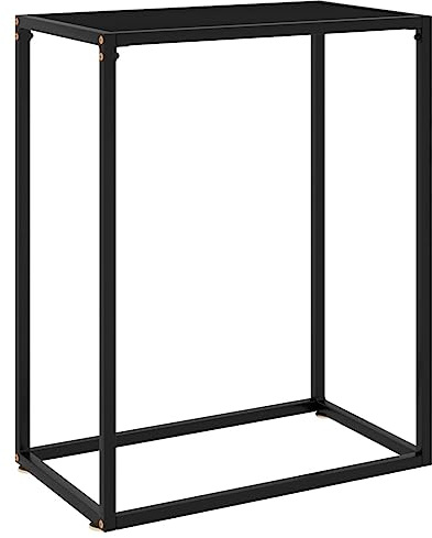 Yunovire Table console noire 60 x 35 x 75 cm, verre trempé avec structure en acier robuste, table d'appoint moderne pour chambre à coucher, table d'appoint élégante pour les petits espaces
