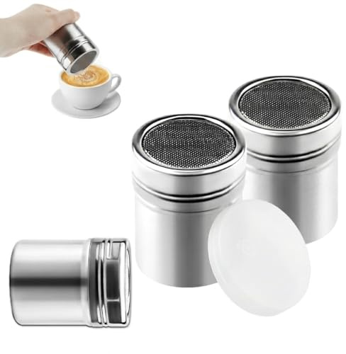 3 Piezas Espolvoreador de Azúcar Glas en Acero Inoxidable con Tapa, Espolvoreador de Cacao para Azúcar en Polvo, Harina, Sal, Cacao, Café, Chocolate