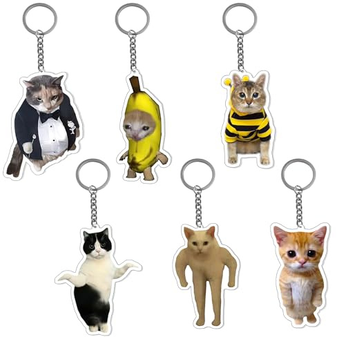 GTOTd Cute Cat Keychain Lustige Katzen Schlüsselanhänger (6 Stück) | Meme Acryl Schlüsselanhänger Geschenke Merchandise Artikel für Handtaschen Rucksäcke Anhänger Dekoration Motorrad Autozubehör