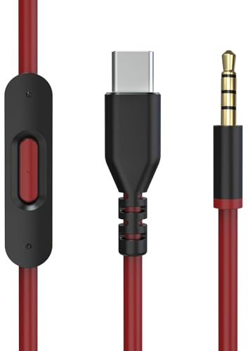 USB-C Solo 4 Audiokabel, Ersatz Audio Klinkenkabel mit Inline-Mikrofon Steuerung Kompatibel mit Beats Solo4/Solo 3/Solo 2/Studio 2 3/Pro/Detox/Mixr/Wireless Kopfhörer (Schwarzrot)