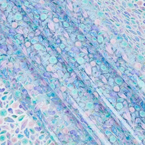 letsinstyle Bedrucktes TPU Gelee Kunstleder 47.2 x 11.8 Zoll Transparente Klare Jelly Vinylfolie Gelee Vinylstoff Mit Muschelmuster Für Handtaschen Geldbörsen Und Quilts