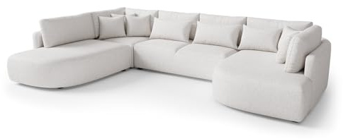 MW EURO-MEBLE Ecksofa Jacobs U - Wohnlandschaft, Polstersofa, Polstercouch (Linke Seite - Creme: Tresor 22)