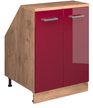 Vicco Küchenschrank für Dachschrägen R-Line, Rot Hochglanz, 60 cm mit 2 Türen, Schrankkorpus 60 cm Tiefe, zur freien Kombination innerhalb modularer Küchensysteme