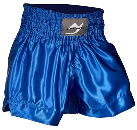 Ju-Sports Thaiboxhose Color Blau I Thaibox Shorts im typischen Thai-Schnitt I 100% Polyester I Breiter Boxerbund & Zusatzschnürung I Auch für Kickboxen UVM.