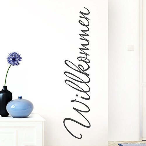 Grandora Wandtattoo Wort Willkommen I dunkelgrau 13 x 58 cm I deutsch Flur Diele Eingang selbstklebend Aufkleber Wandaufkleber Wandsticker W1099