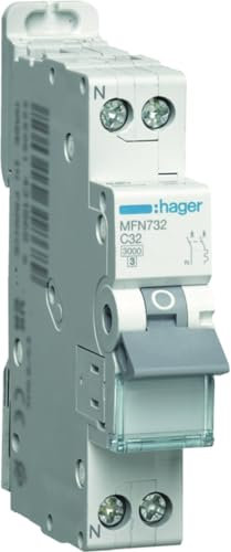 HAGER - Disjoncteur Ph+N 32A, pouvoir coupure 3kA, courbe C, 1 module - MFN732