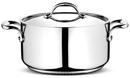Lagostina Accademia Lagofusion Casserole Fonda avec 2 poignées et Couvercle, Acier Inoxydable, Argent, 22 cm