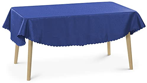 JEMIDI Tischdecke Ornamente Seidenglanz Edel Tisch Decke Tafeldecke 31 Größen und 7 Farben Dunkelblau Oval 135x180