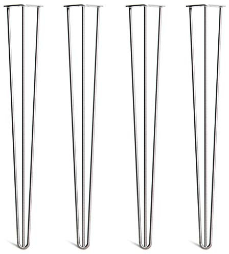 Lot 4 Pieds En Épingle À Cheveux En Acier 10mm Haute Qualité - Style Milieu 20ème Siècle - Protège-Pieds, Guide Installation, Vis Inclus - Disponible Dans 10-86cm Et Une Gamme Complète De Finitions