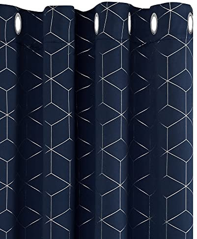 Deconovo Verdunkelungsvorhänge mit Ösen Kälteschutz Thermogardine Hitzeschutz Dicke Thermovorhang, Blickdichte Gardinen, Wohnzimmer Vorhang für Junge, 229x132 cm(HöhexBreite), Dunkelblau, 2er Set