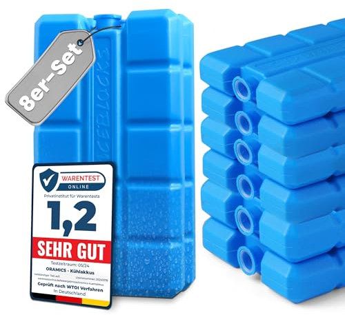 Oramics 8 Stück Kühlakkus Groß und Flach – je Kühlelement 200 ml – Kühlakku für Kühltasche und Kühlbox, Auslaufsichere Kühlpacks zum Kühlen von Essen und Getränken