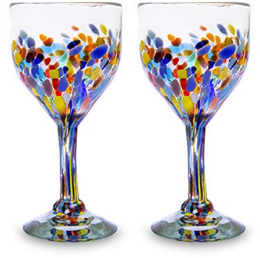 Weingläser 2er Set Konfetti, Mundgeblasenes Glas, Rotwein Weissweinglas Set, handgemacht