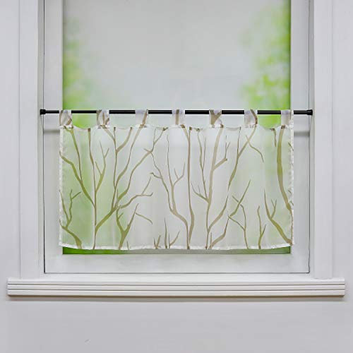 Joyswahl Voile Scheibengardine mit Äste-Motiv »Tatjane« transparente Bistrogardine Küche Kurzstore HxB 45x90cm weiß-braun 1 Stück