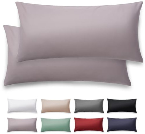 Blumtal Mako Satin Kissenbezug 40x60 Baumwolle Grau - 2er Set Kissenbezüge aus 100% Baumwolle - edle Glanzoptik & Reißverschluss - Satin Kissenbezug für Kissen 40x60 Dekokissen & Sofakissen