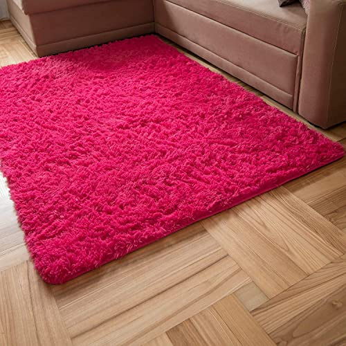 Carpeto Groß Shaggy Teppich Wohnzimmer 200x300cm Rosa Einfarbig Weich | Teppich für Schlafzimmer Büro Esszimmer Eingangsbereich Pflegeleicht Kurzflor Saugrobotergeeignet Flauschig Dick und Hochflor