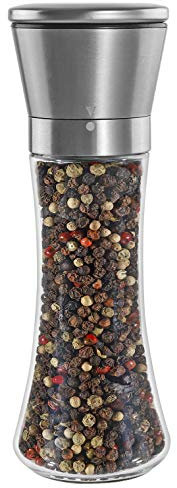 Molinillo de pimienta o salero para chef profesional, molinillo de especias de acero inoxidable cepillado, marca especial, hojas de cerámica y grosor de grano ajustable