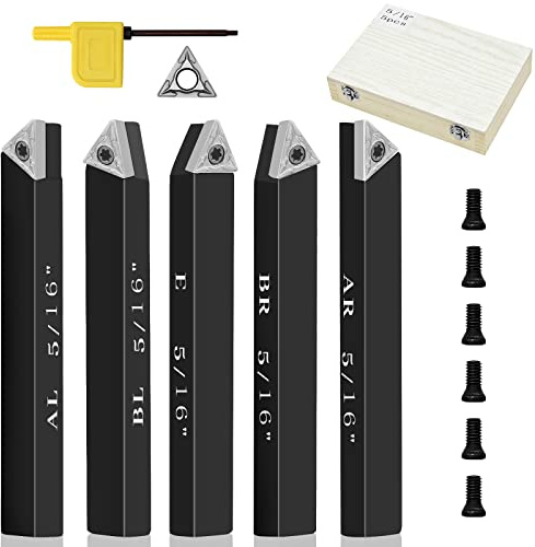 5/16 Indexable Carbide Turning Inserts Holder Set for Machining Lathes, 5 Pcs Set Metal Lathe Tools Inserts Bits with Carbide Inserts TCMT090204.