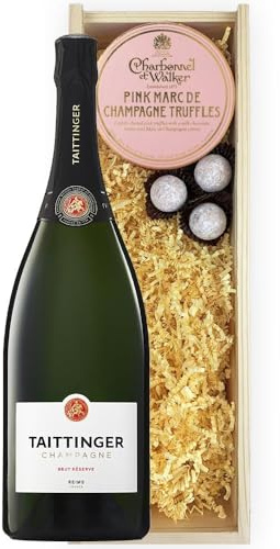 Magnum of Taittinger Brut and Pink Marc De Charbonnel Truffles Magnum Box | Brut Reserve Champagne 150cl 12.5% abv