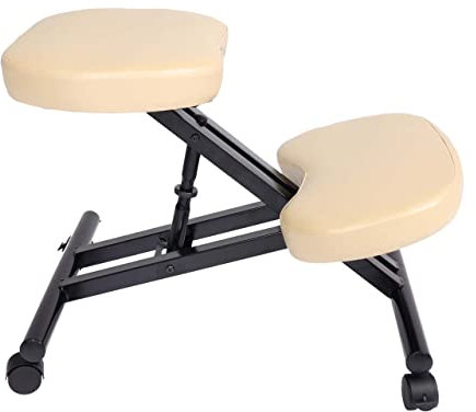Mendler Kniestuhl HWC-E10, Sitzhocker Kniehocker, höhenverstellbar Rollen Kunstleder Metall MVG-Zertifiziert - Creme-beige