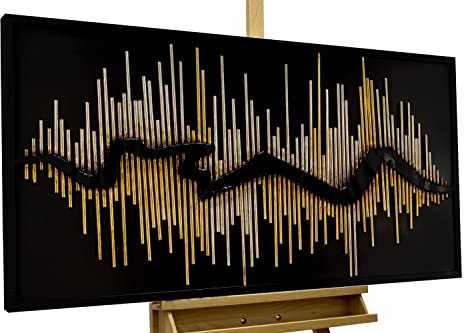 KunstLoft Metallbild 3D | 100% HANDGEFERTIGT | 120x60x3cm | Wandbild Metall Deko 'Follow your Way' | Abstrakte Skulpturen | Gold Silber | Metall Wanddeko Wohnzimmer
