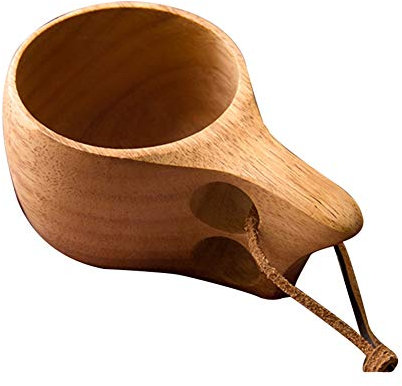 URMAGIC Wooden Cup, 150/270ml Wooden Mug with Handle,Portable Camping Drinking Cup,Nordic Style Coffee Mug with Leather Lanyard,Traditional Outdoor Camp Cup,Travel Cup