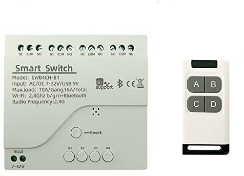 MHCOZY Modulo interruttore relè wireless Smart WiFi 4 canali USB 5V AC/DC 7-32V, telecomando RF app eWelink 2.4G, lavora con Alexa Google Home
