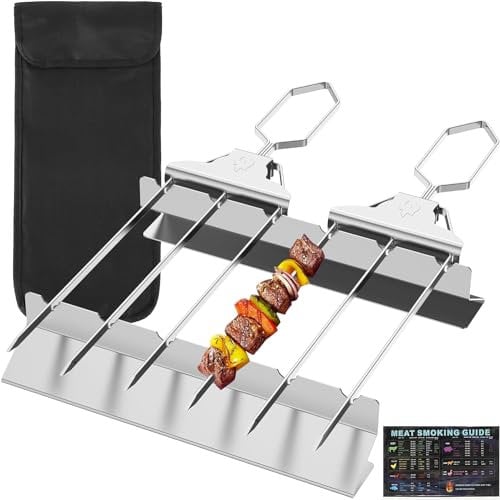 3 Way Grill Skewers, BBQ Metal Skewer for Kebab, BBQ Accessories Kebab BBQ Gifts Skewers for Men, Kebab Grill Skewers with Holder, Meat Skewers Accessories for Gas Grill