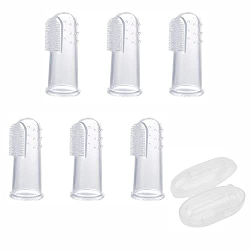 MEISO Lot de 6 brosses à dents en silicone pour bébé avec étui, nettoyeur de dents de qualité alimentaire, brosse à dents de massage claire pour nourrissons et tout-petits