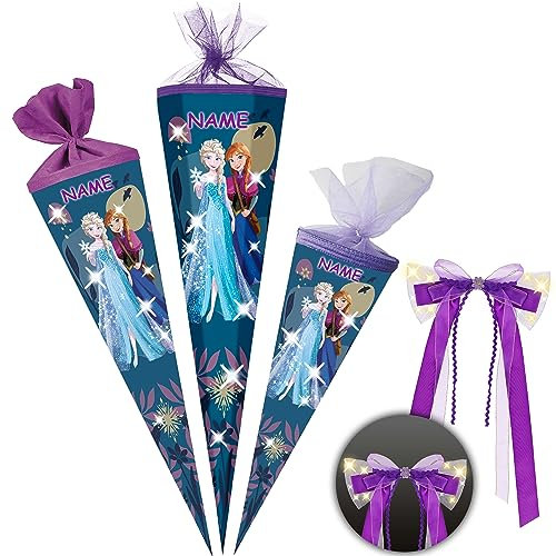 alles-meine.de GmbH Schultüte - - die Eiskönigin/Frozen 35-85 cm Größe wählbar inkl. Name + LED LICHT - Schleife - Zuckertüte - Tüllabschluß/Filzabschluß - eckig/ru..