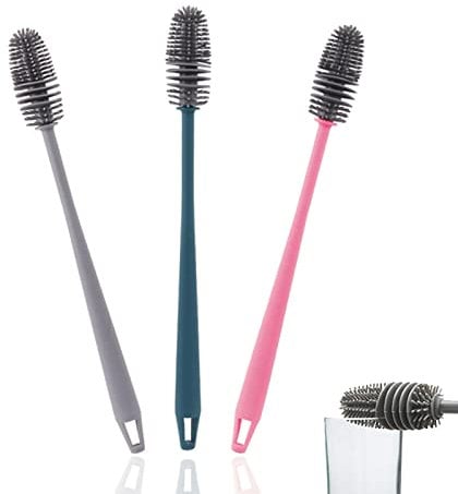 Flaschenbürste,3 Stück Silikon Reinigungsbürste,33 x 3,5 cm Flaschenbürsten,Glasbürste,Langstiel Reinigungsbürste, Silikon Spülbürste