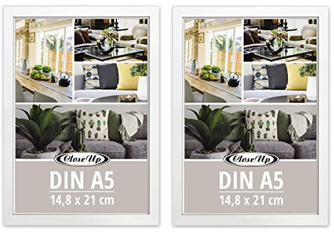 Close Up Bilderrahmen 2er Set DIN A5 (14,8 x 21 cm) | Holzdekor (MDF) weiÃŸ mit Rückwand und Aufsteller | PVC-Scheibe (unzerbrechlich) Profilbreite 15 mm
