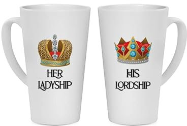 Getagift His Lordship & Her Ladyship Set of 2 Mugs Coffee Tea Cocoa Soup Daily use Mug Birthday Party gage Keepsake Ceramic Latte Coffee Mug. (17 oz)