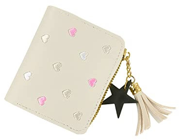 FuninCrea Porte Monnaie Femme avec Pendentif Étoile, Portefeuille pour Femme Porte-Cartes en Cuir PU, Petit Portefeuille Femme Porte-Cartes de Crédit, Porte Feuilles pour Femme (Blanc)