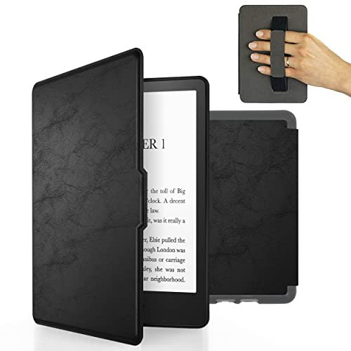 MyGadget Kunstleder Hülle für Kindle Paperwhite 7. Generation [ Modell : EY21 | DP75SDI - bis 2017-6 Zoll ] mit Handschlaufe & Auto Sleep | Wake Funktion in Schwarz