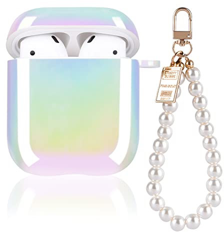 Custodia Scintillante per Airpods 1/2 Generazione con Portachiavi in Perla, Shiara Copertura Protettiva Antiurto in Morbido Silicone per AirPods 1&2, Brillantini Glitters Case per Donne - Arcobaleno